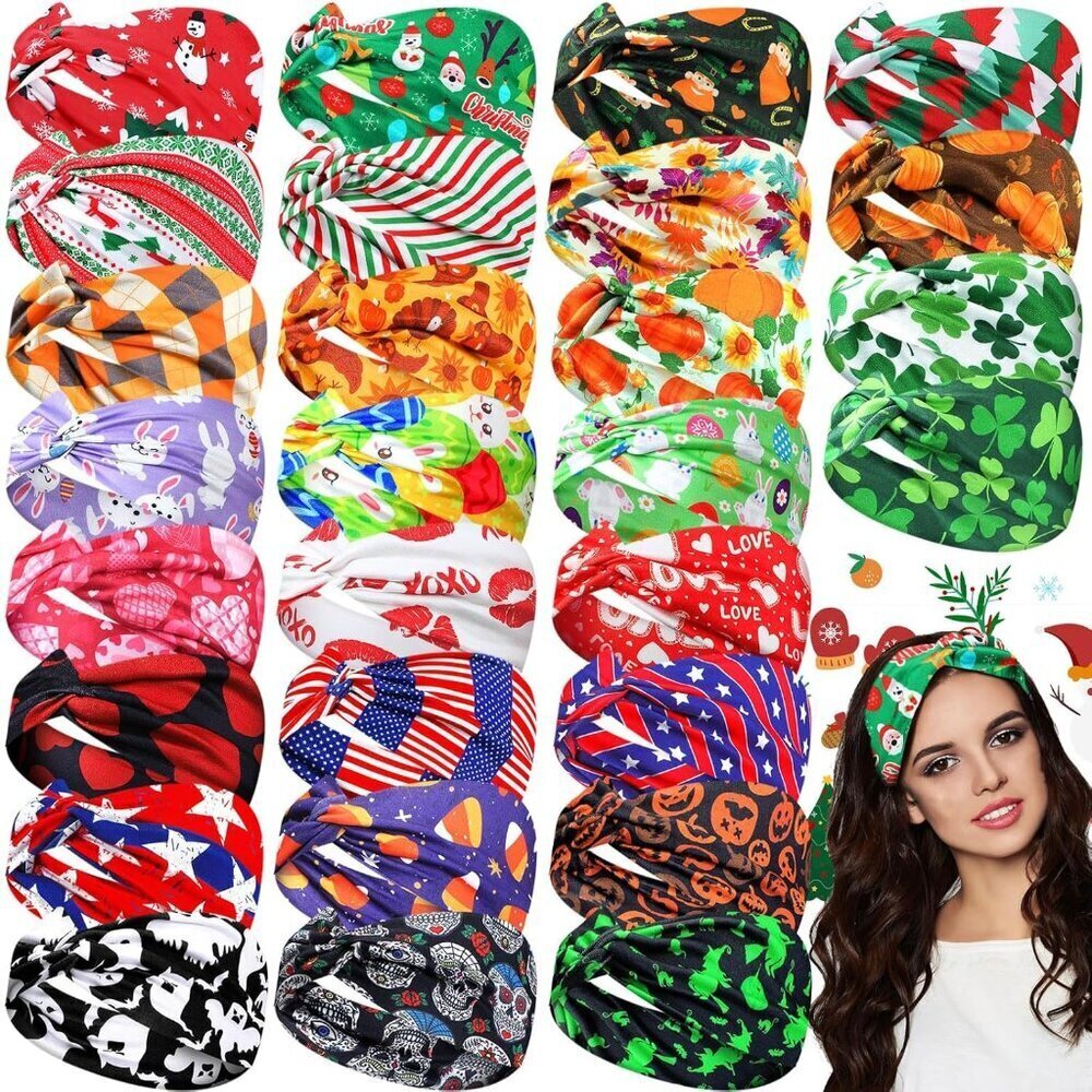 Christmas Holiday Headbands Womens Pack 28 Elastic Fall Hair Accessories
